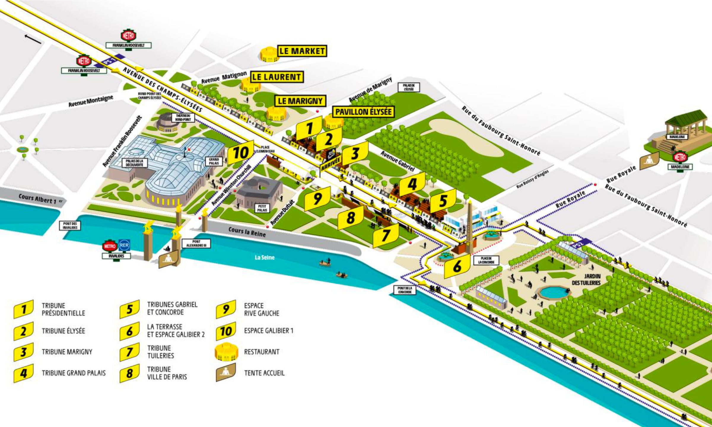 Map Arrival Hospo Champs Elysees for the Tour De France