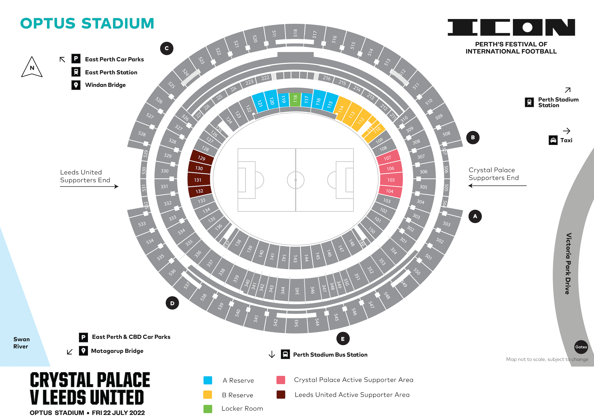 Seating map Crystal palace v Leeds United at Optus stadium